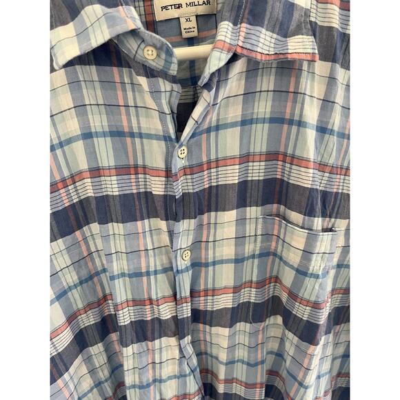 Peter Millar Men XL Shirt Cotton Cocktails Checked Button Up Short Sleeve - Picture 3 of 6
